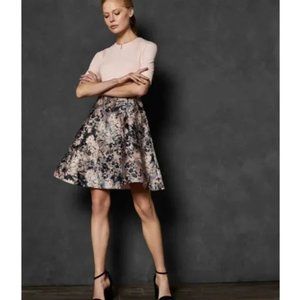 Ted Baker London Amarlia Jacquard Skater Dress Pockets Floral Zipper Pink